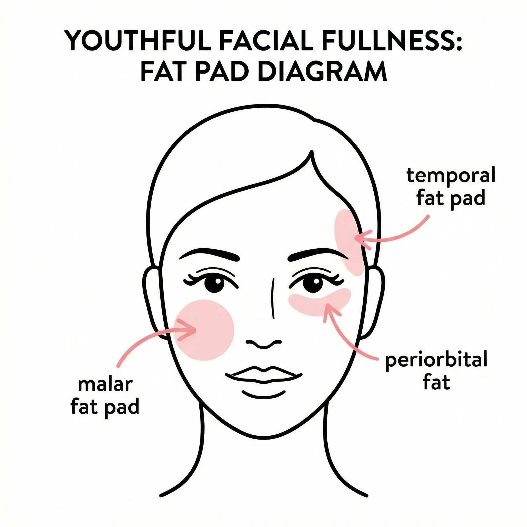 Diagram showing facial fat pad locations that affect how weight loss changes your face